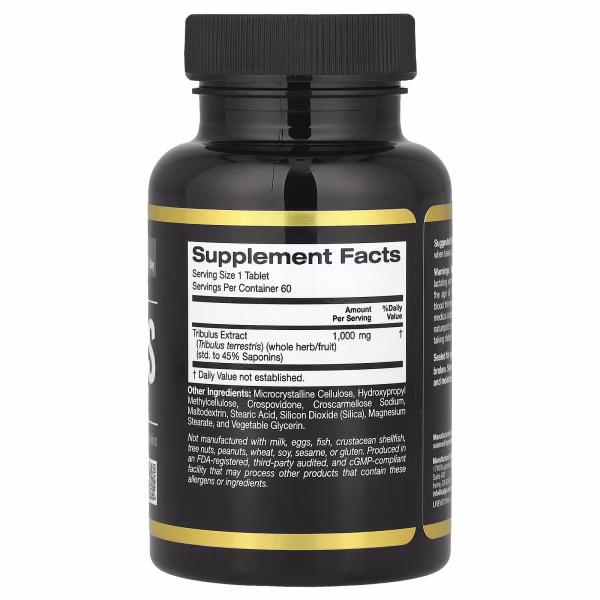 California Gold Nutrition, Sport, Tribulus, 1,000 mg, 60 Tablets - Image 2