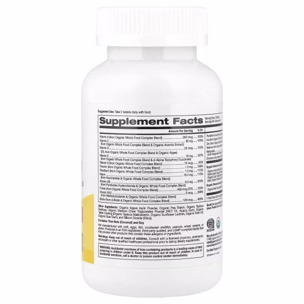 Super Nutrition, Organic Whole Food Women's Multivitamin with Vitamin A, Organic Amla Extract, Organic Sunflower Extract, and Organic Moringa Extract , 120 Tablets - Image 2